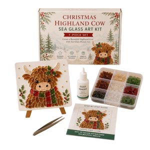 Christmas DIY Sea Glass Mosaic Art Kit Sea Glass Art Kit Highland Cow
