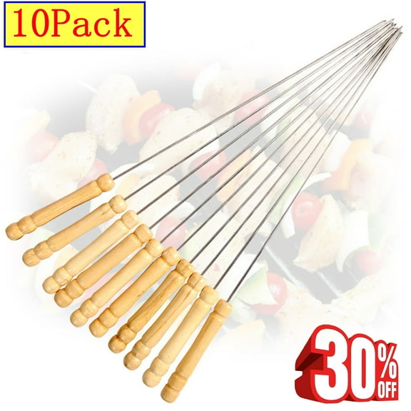 Bxaolu Kabob Skewers for Grilling- BBQ Skewers for Grilling-12" Long Flat Kebab Skewers With Bar- Shish Kabob Skewers -Stainless Steel Skewer Sticks for Camping - Wide Reusable Skewers - 10 Pack