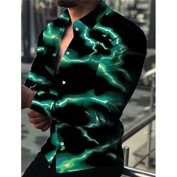 Camisa de hombre con estampado claro, manga larga, solapa, para exteriores, calle, con estampado a tope, informal, moderna, cómoda, para primavera y verano