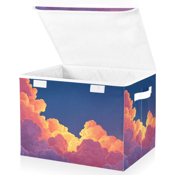 Foldable Fabric Storage Bin With Handle Collapsible Basket Box Storage With Lid Organizer Sunset Sky