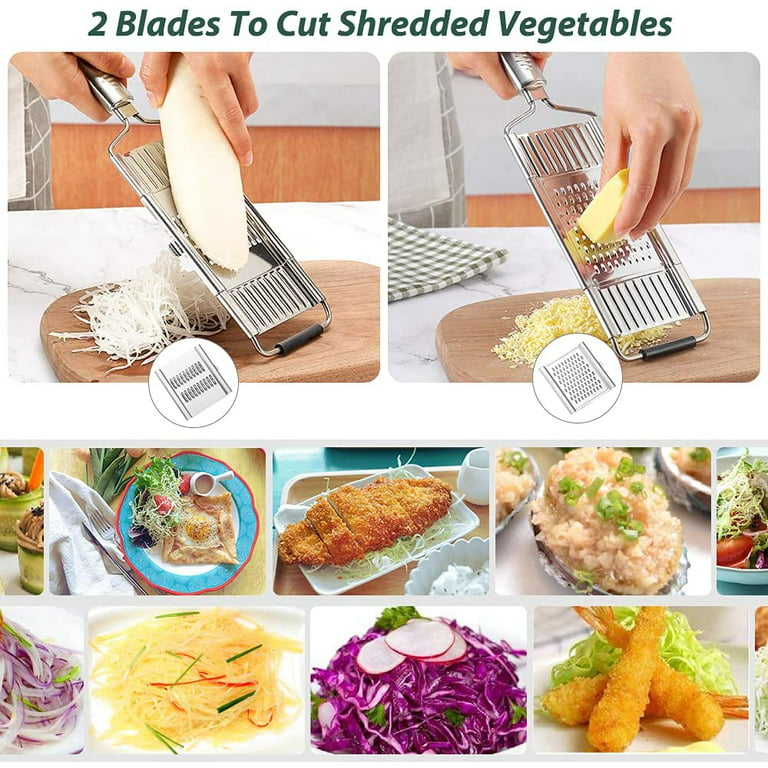 Nogis 4 in 1 Slice&GO,Multi-Purpose Vegetable Slicer, Stainless Steel Shredder Cutter Grater Slicer, Adjustable Kitchen Tool for Vegetable Fruits