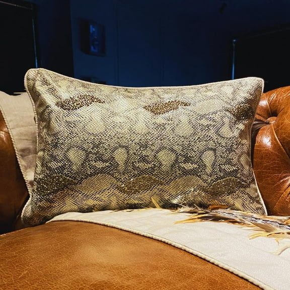 Decorative Gold 12"x16" (30x40 cm) Oblong Sofa Pillow Case, Faux Leather Beaded Pattern Pillow Cover Sofa, Animal Pattern Modern Style - Animal Bling