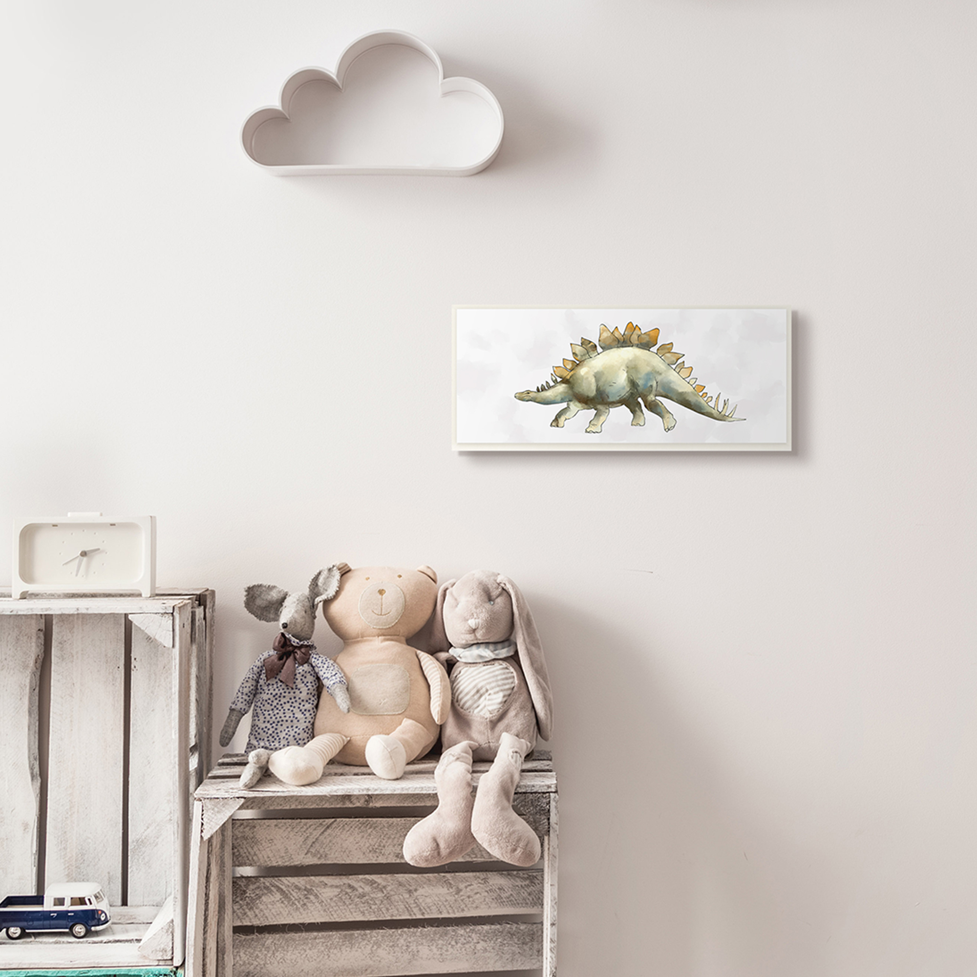 Stupell Industries Walking Stegosaurus Green Dinosaur Playful Reptile Wall Plaque, 7 x 17, Design by Ziwei Li