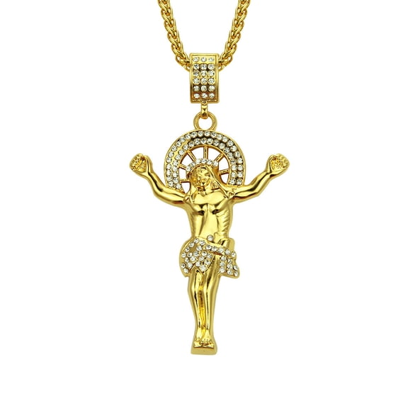 New Creative Fashion Design Jesus Cross Amulet Pendant Men and Women Casual Rock Gift 14K Yellow Gold Necklace
