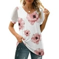 thumbnail image 3 of LilyLLL Women Puff Short Sleeve V Neck Floral Print Dressy Blouse T Shirt Tops, 3 of 5
