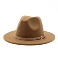 thumbnail image 4 of Sombreros Fedora De ala ancha para hombre y Mujer, Sombreros sólidos, cinturón De banda, vestido Formal clásico, caqui, negro, Invierno, 4 of 4