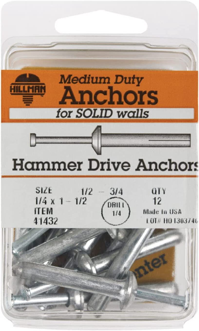 Hillman 41432 Zamac Nailin Anchor, Zinc, 1/4" x 1-1/2", 12/Card