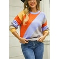 thumbnail image 4 of Multicolor Block Round Neck Sweater Asymmetrical Pattern for Women Orange Medium, 4 of 5