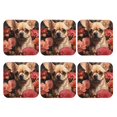 thumbnail image 2 of Honeii Vintage Red Flower Chihuahua Print Leather Coaster Set of 6, Ideal for Safeguarding Your Furniture from Drinks Spills and Effortless Cleanup,Square, 2 of 7