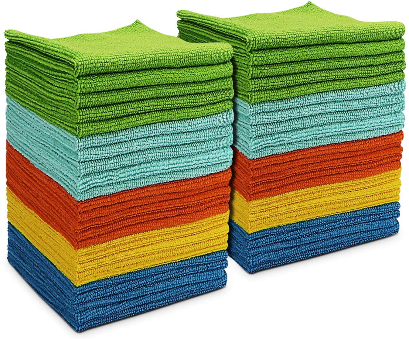 Pack of 5, Assorted 12 Inch x 12 Inch Microfiber Multi-purpose Cleaning Cloths Dish Cloths w/ Strips