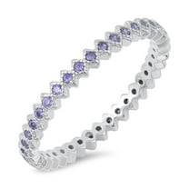 CHOOSE YOUR COLOR Eternity Simulated Amethyst Stackable Ring .925 Sterling Silver Band Purple CZ Female Size 7
