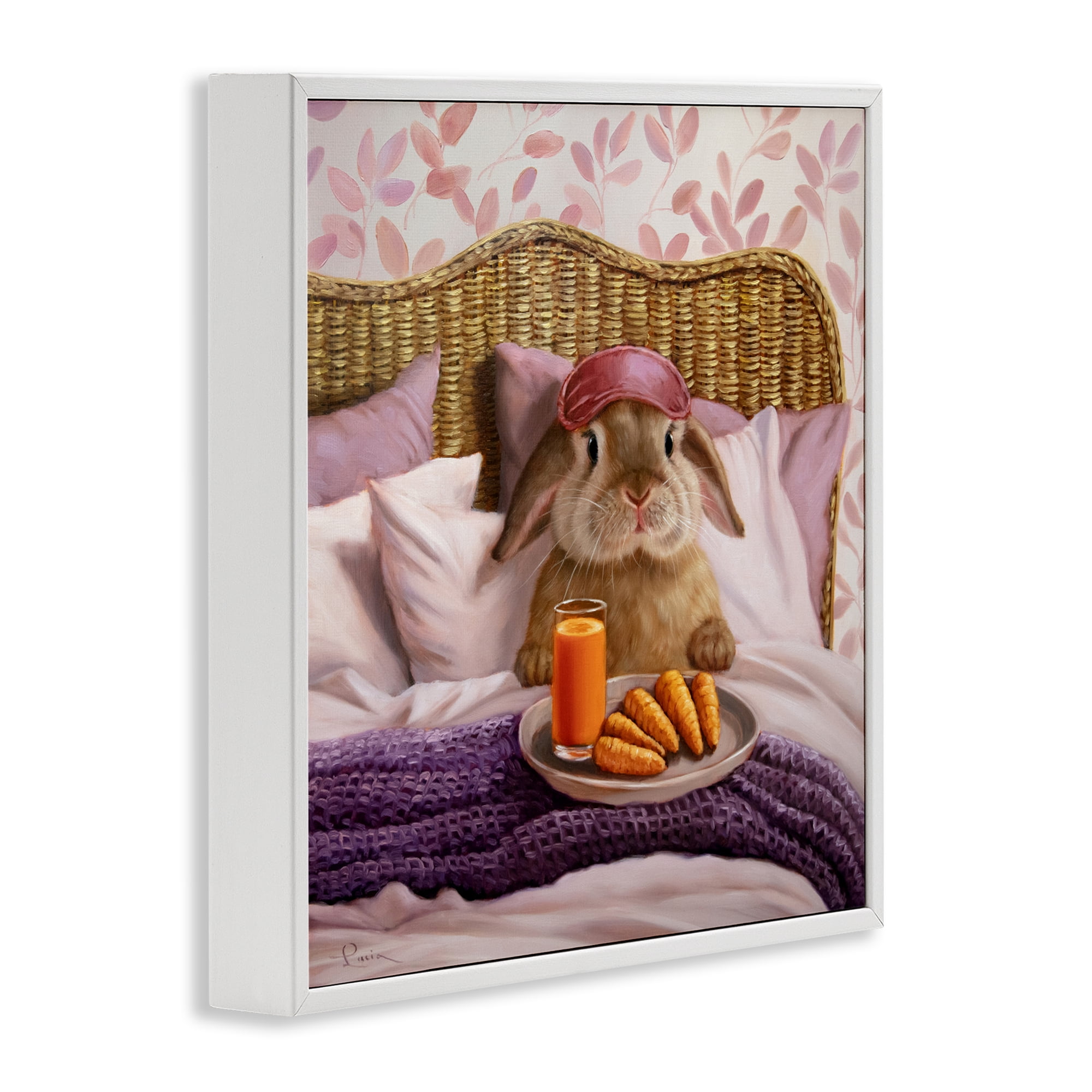 Stupell Industries Hoppy Meal Bunny in Bed White Framed Giclee Art, design by Lucia Heffernan
