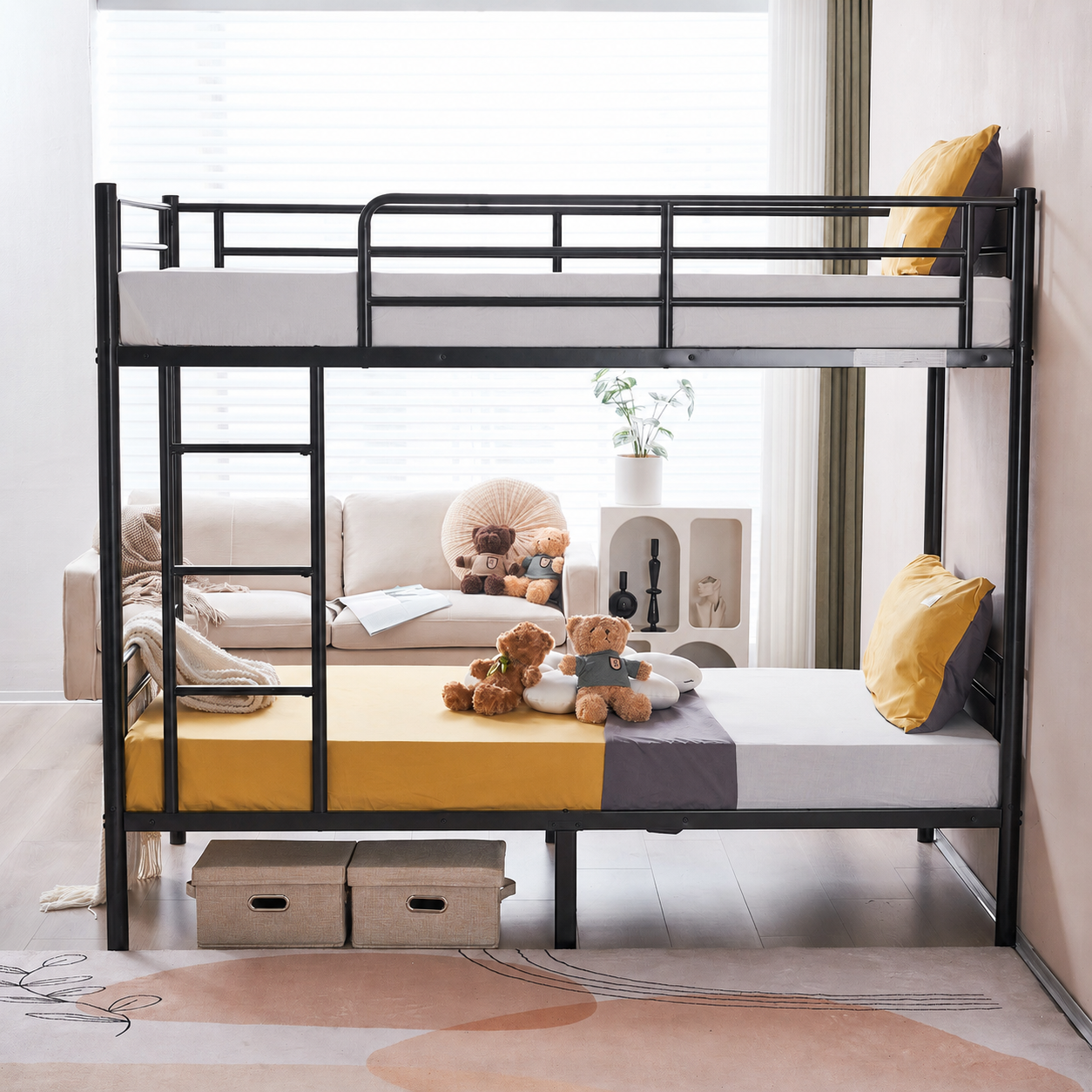Zimtown Twin over Twin Metal Bunk Bed with Ladder, Black photo 3