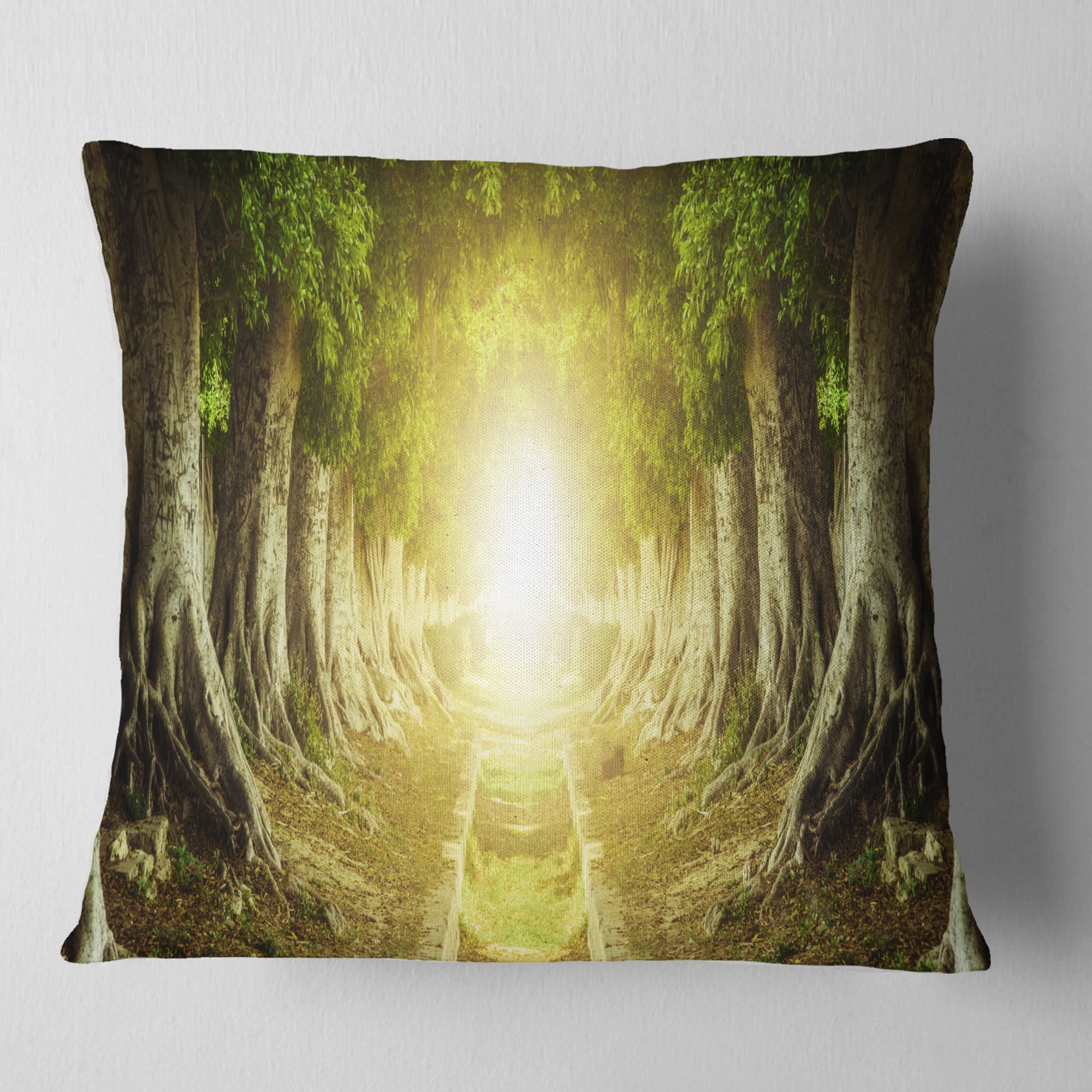 Designart Green Tree Tunnel - Landscape Photo Throw Pillow - 16x16