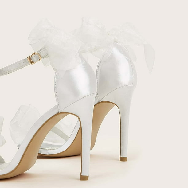 Zapatos de boda para mujer, tacones de aguja con lazo de encaje