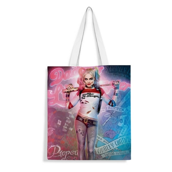 Harley Quinn-theme canvas Tote Bag for Women Aesthetic Shopping Grocery Reusable Bags with Inner Zipper Women Gift 13.8 x 15.8 inches（35x40cm）
