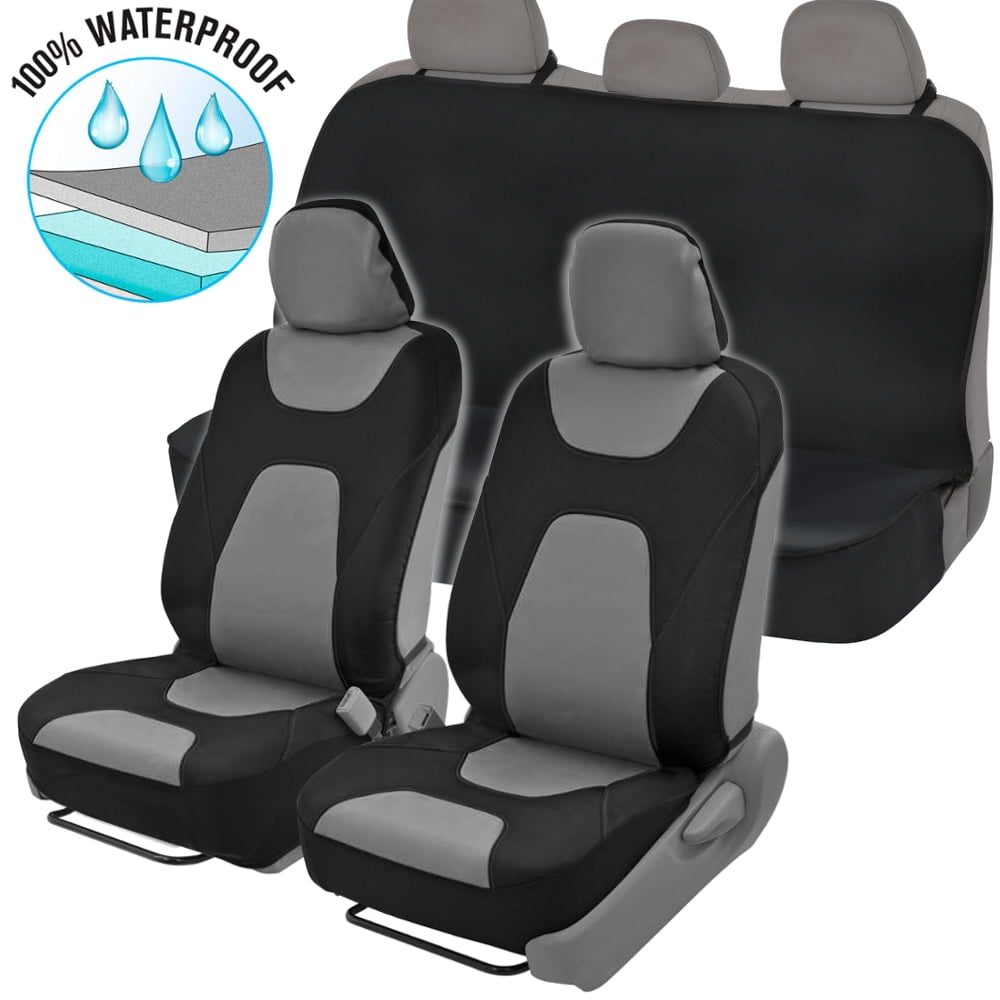 Gray and SUV Motor Trend M264 SpillGuard Waterproof Front and Rear Seat Cover Universal Fit Neoprene Foam Protectors with Extended Bench Side Coverage for Car Full Set Van Truck