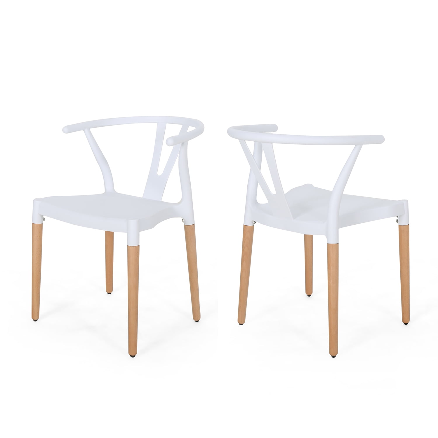 Kadyn Modern Plastic Dining Chairs with Wood Chair Legs, Mid-century Dinner Chairs for Kitchen, Dining, Bedroom, Dining Side Chairs Set of 2, White