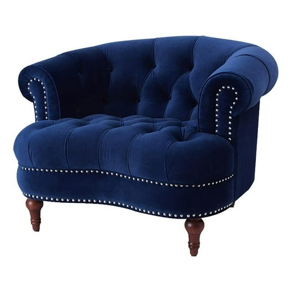 Maklaine 17.5" Velvet Upholstered Tufted Accent Chair in Navy Blue