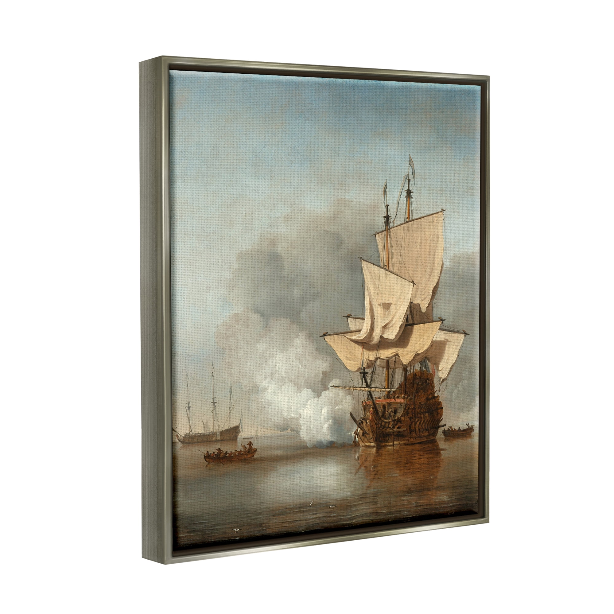 Stupell Industries The Canon Willem van de Velde Classic Painting Painting Luster Gray Floating Framed Canvas Print Wall Art, Design by one1000paintings