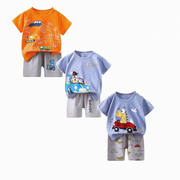 Gerichy Toddler Boys 6 Pieces T-shirts and Shorts Summer Outfit 3 6 12 18 24 Months 2T 3T Cartoon Shirt Short Set