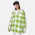 thumbnail image 4 of Pofeuu White Green Plaid Print Sun Protection Outdoor Lightweight Full Zip UV Cooling Hoodie Long Sleeve Summer Clothing for Outdoor Hiking-3X-Large, 4 of 5