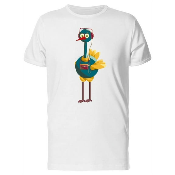 Cool Retro Ostrich & Headphones T-Shirt Men -Image by Shutterstock, Male Small