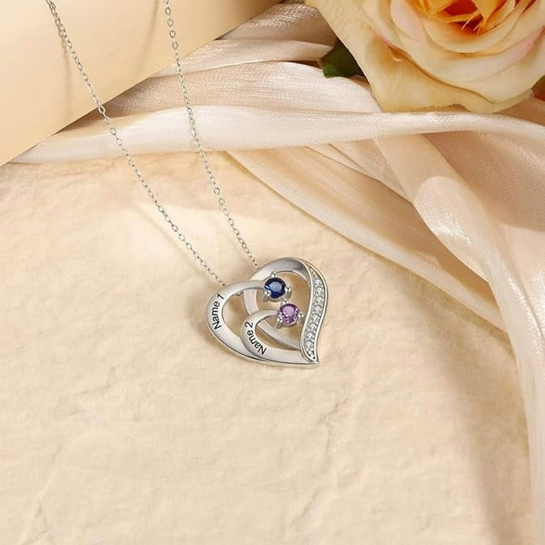 Jewelstruck Personalized Mothers Necklace with Birthstones Sterling Silver  Necklace for Women Engraved Names Anniversary Birthday Gifts for Mom Wife 