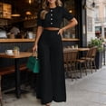 thumbnail image 4 of Women's Dressy Wide Leg 2 Piece Outfits, Puff Sleeve Elegant Crop Blouse Summer Business Vacation Matching Sets, 4 of 7