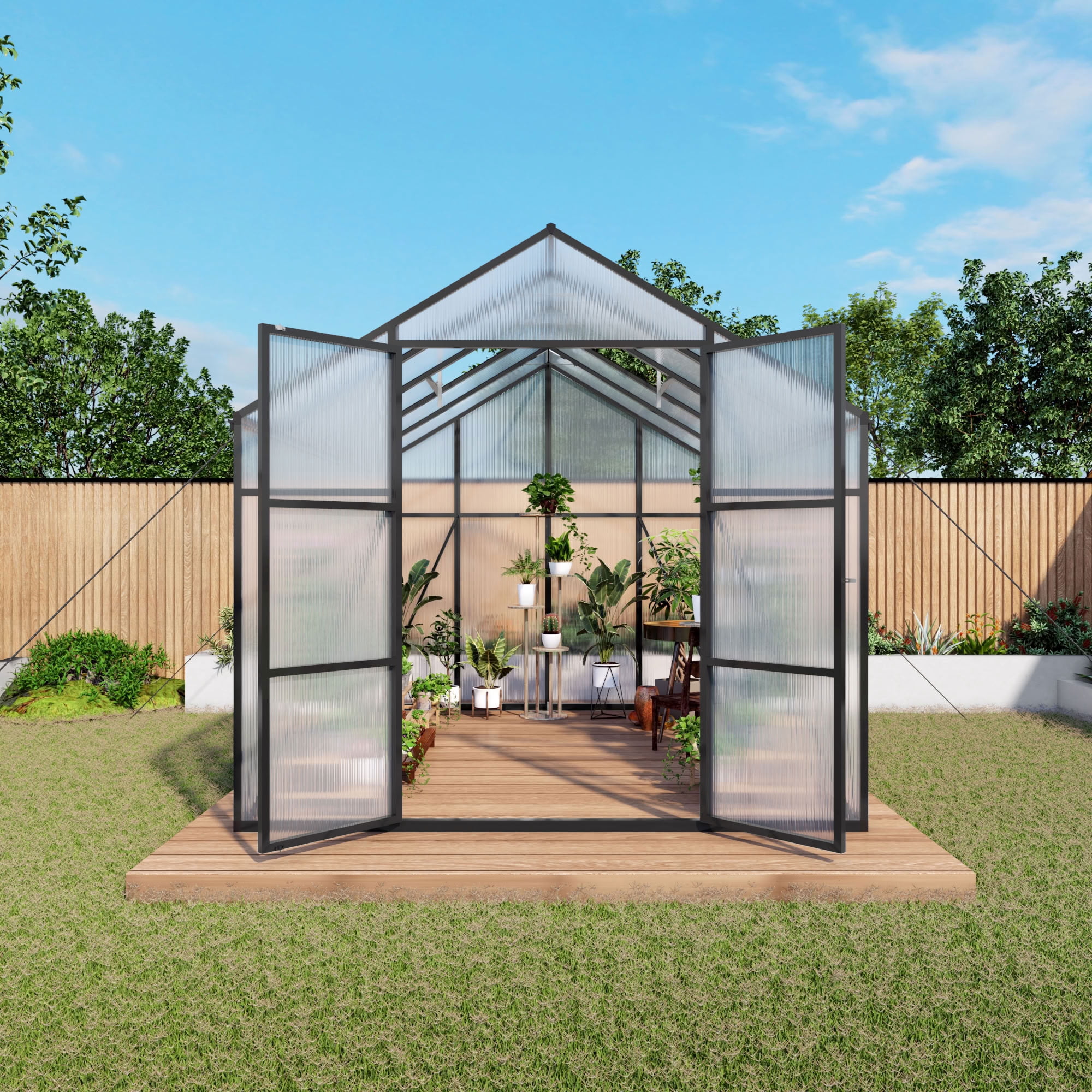 MAYEERTY 8x10 FT Walk-in Greenhouse with Aluminum Frame, All-Season UV-Protected Outdoor Greenhouse with Drainage