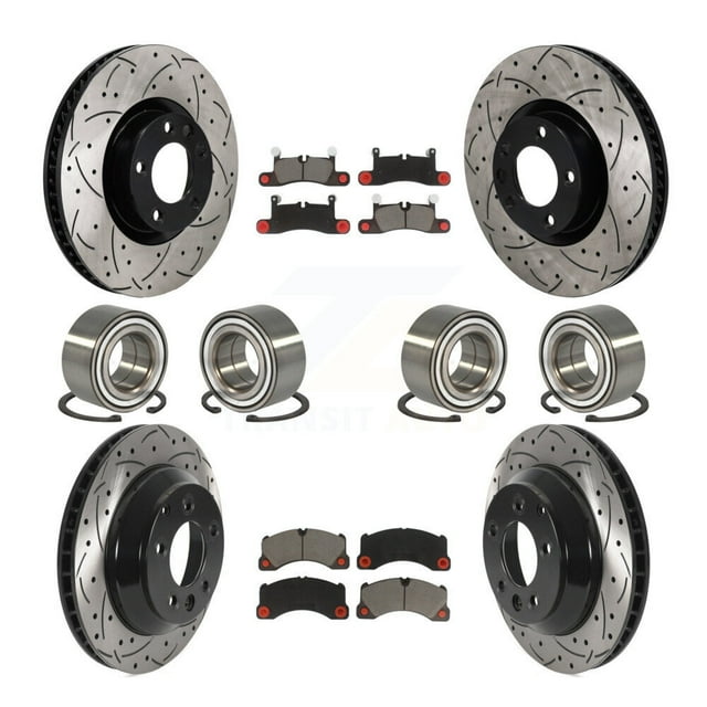Transit Auto Front Rear Bearing Coated Disc Brake Rotor and Ceramic Pad Kit (10Pc) for Car Volkswagen Touareg Porsche Cayenne with 360mm Diameter - Left Right (Driver Passenger) KBB-130848