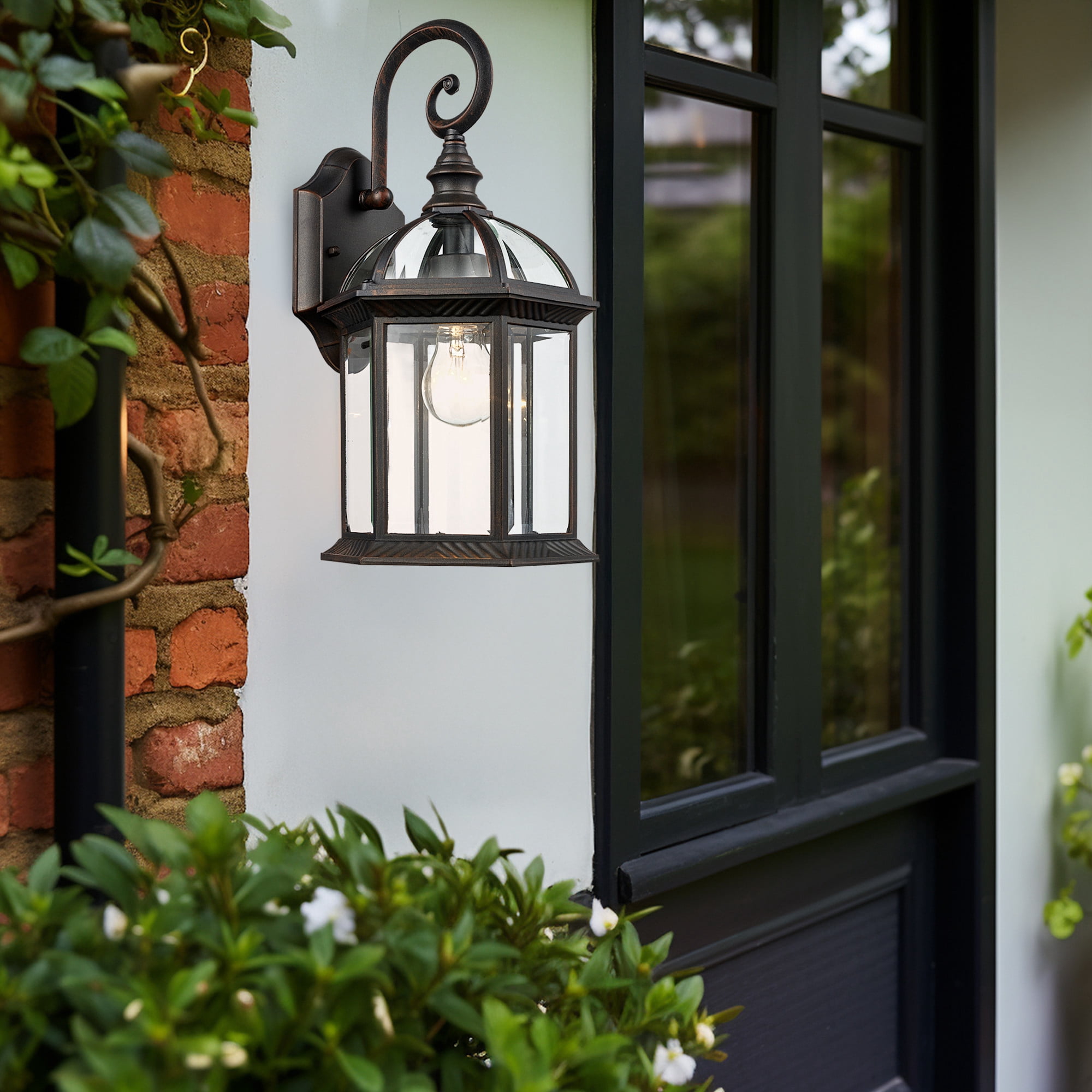 Bel Air Lighting Wall Mount 1-Light Outdoor Black Coach Lantern with Clear Glass