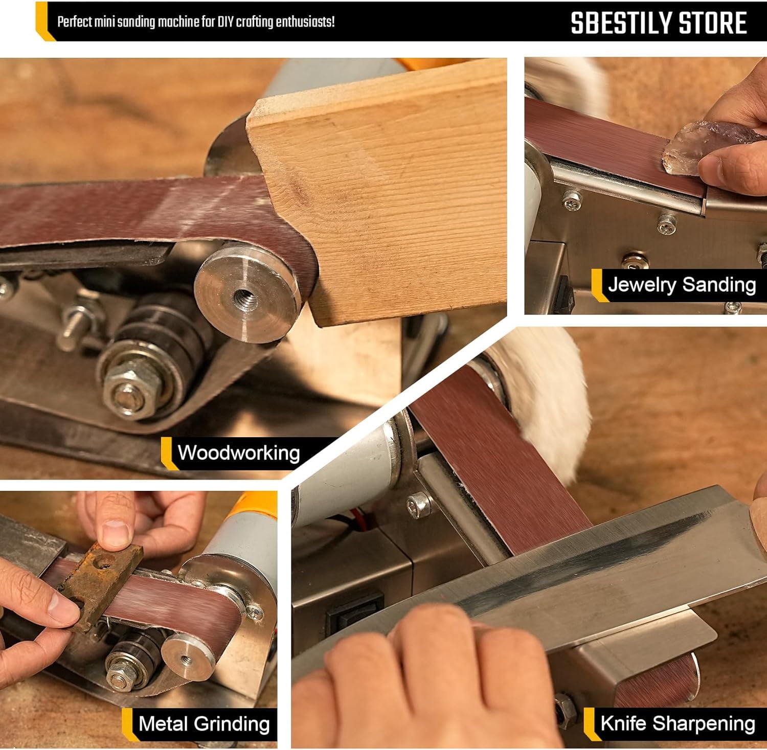 Multifunctional Electric Knife and Tool Sharpener, 7 Adjustable Speed Belt Grinder System for Hunting Kitchen Knives Wood Plastic Crafts