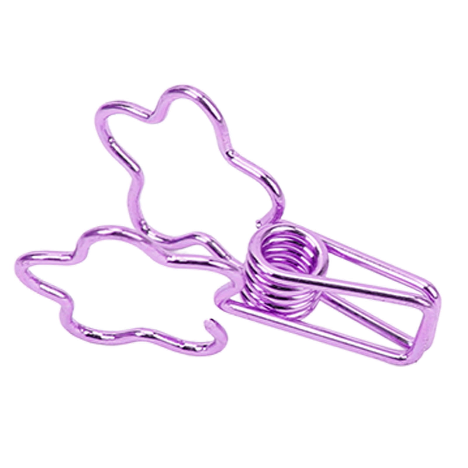 YAHHU 100pcs Cute Flower Shape Metal Binder Clips Hollowed Long Tail Paper Clamps for Office Document Ticket Journal Planner Organization Aesthetic Purple Desk Accessories