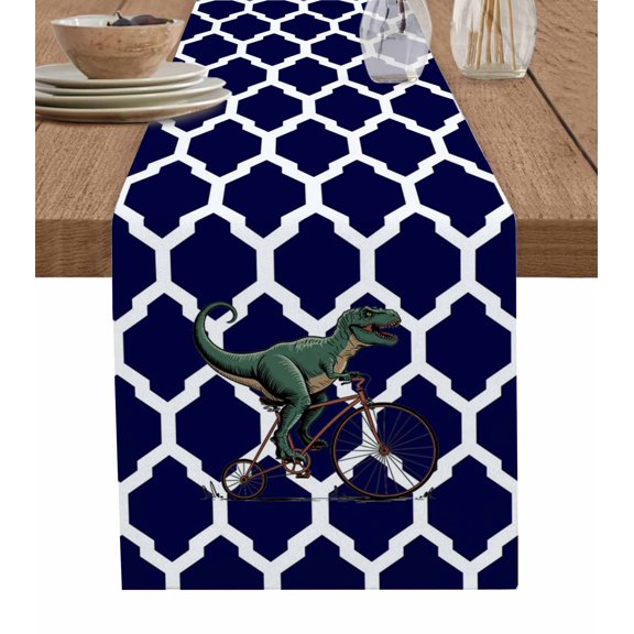 Table Runners 36 Inches Long Dress Scarves, Morocco Navy Blue Farmhouse Kitchen/Dining Table Runner, Short Coffee Tablerunners, Cute Dinosaur Bike Vintage 13x36 Inch