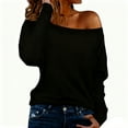 thumbnail image 2 of ClodeEU Women's Off Shoulder Tops,Lightweight Oversized Batwing Long Sleeve Fall Casual Loose T Shirts Black,Womens Plus L, 2 of 5