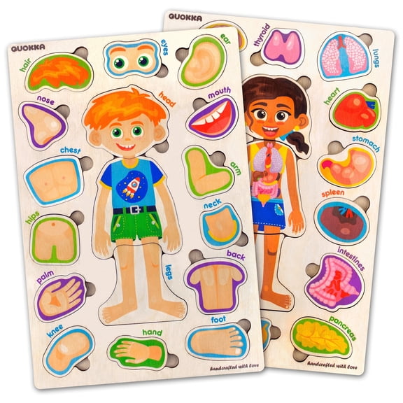 QUOKKA Montessori Toys for 1 Year Old - Body Toddler Wooden Puzzles 2 4 Years - Educational Toys for Toddler Age 2