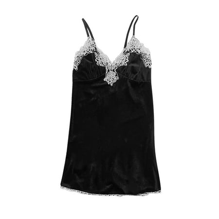 cfhntfmh Womens Nightgown Lace Trim Lounge Babydoll Pajama Dress Sleeveless Sleepwear Nightwear Mini Slip Dress
