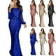 thumbnail image 1 of Vestido de noche brillante para mujer Vestido de fiesta de manga larga con flecos, Azul, L LingWen 8390615200929, 1 of 1