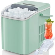 EDX Countertop Ice Maker, Self-Cleaning Portable Ice Maker Machine with Handle and Ice Scoop, Bullet Ice Cubes, 9Pcs/6Min 26.5Lbs/24H for Home/Kitchen/Bar/Party, Green