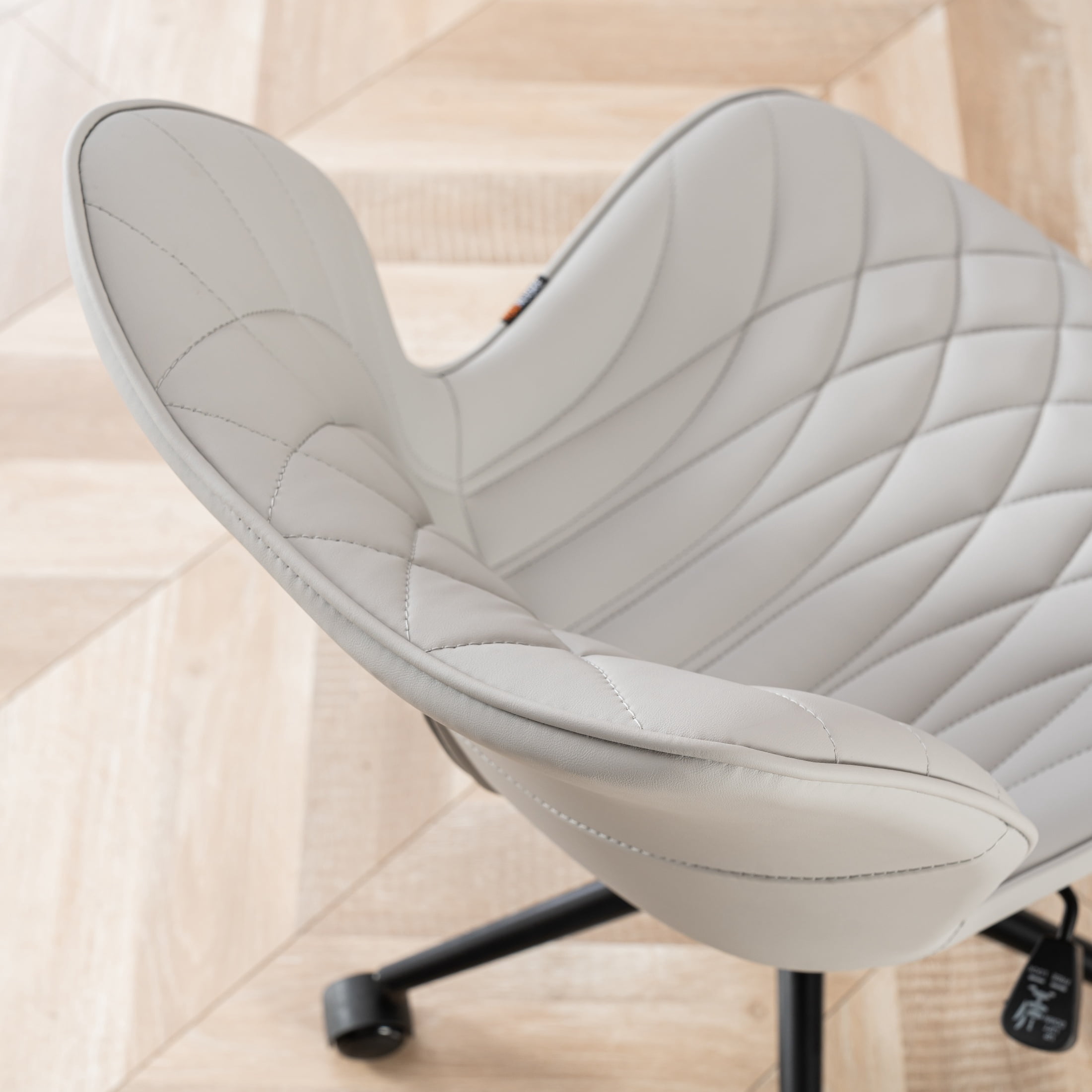 Kidol & Shellder PU Leather Desk Chair, Adjustable Swivel Office Chair, Upholstered Modern Task Chair with Wheels, Ergonomic Swivel Chair, High Back Chair, Gray
