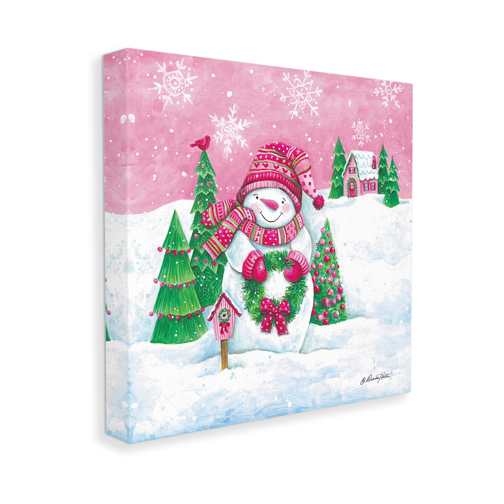 Stupell Industries Scenic Winter Snowman Holiday Painting Gallery Wrapped Canvas Art Print Wall Art, 30 x 30