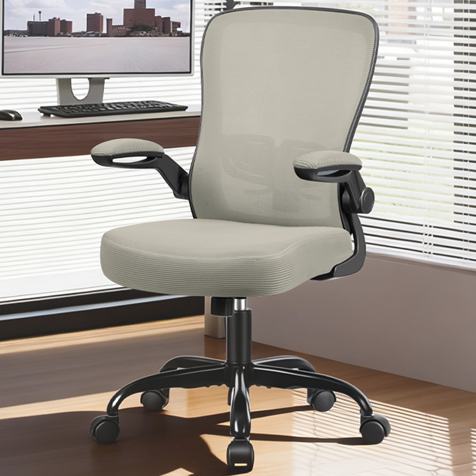 COOLHUT Ergonomic Office Chair, Home Office Desk Chair, Comfort Mesh Task Chair with Adjustable Lumbar Support and Flip up Arms, Gray
