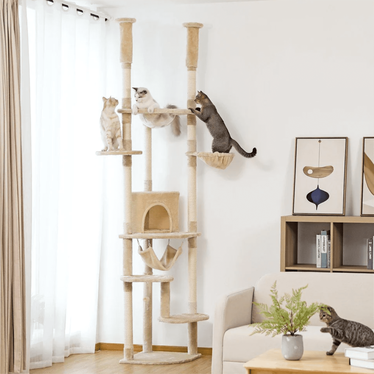Pefilos Floor to Ceiling Cat Tree for Indoor 92.9"-101.6" Height Adjustable Cat Tower Tall Kitty Climbing Play House with Scratching Posts, Cozy Cat Condo, Perches and Large Hammock, Gray Pefilos Floor to Ceiling Cat Tree for Indoor 92.9"-101.6" Height Adjustable Cat Tower Tall Kitty Climbing Play House with Scratching Posts, Cozy Cat Condo, Perches and Large Hammock, Gray