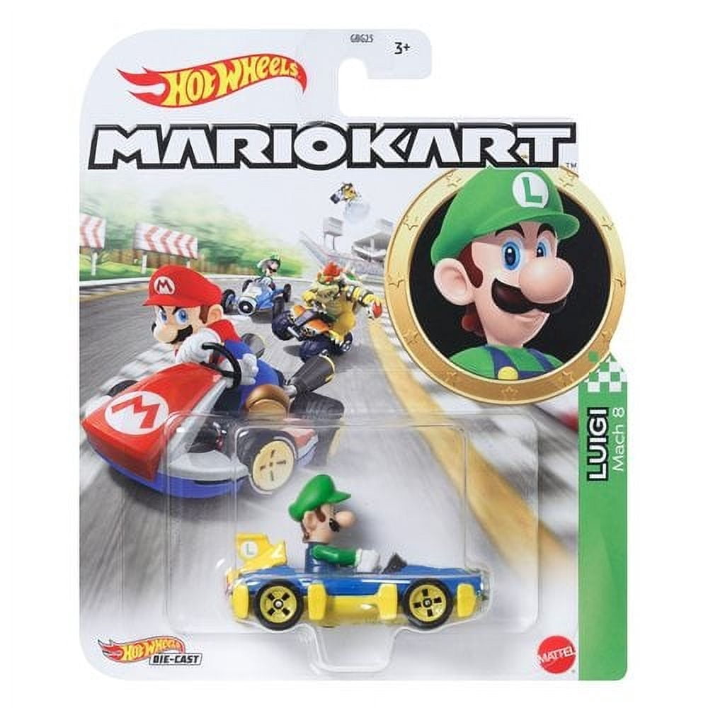 Hot Wheels Mario Kart Die-Cast Character Cars Collection, 6-Pack Set with Mario, Luigi, Yoshi, Toad, Bowser, Wario GBG25-957G
