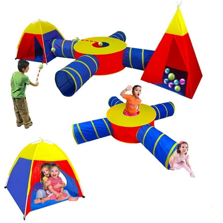 Zerone Children Play Tent 7Pcs Set Foldable Large With 1 Round tent, 1 Triangle Tent , 1 Circle Center, 4 Tunnels, Portable Play House For Kids Toddlers Indoor/Outdoor Game Adventure, Best (Play Best Adventure Games)