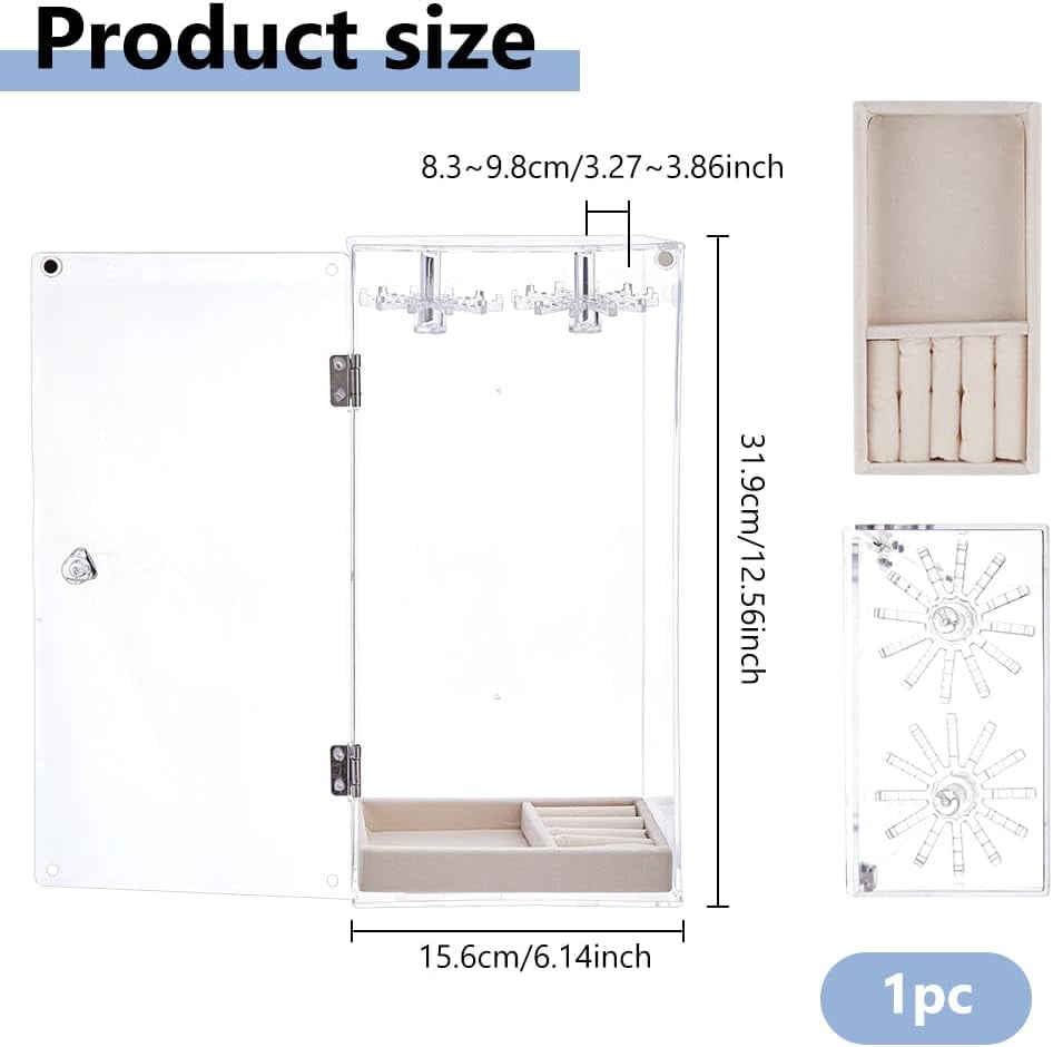 Rotatable Necklace Holder Organizer Acrylic Jewelry Organizer with 24 Hooks Clear Dust-proof Jewelry Storage Case with Velvet Tray for Long Necklaces Pendant Bracelets