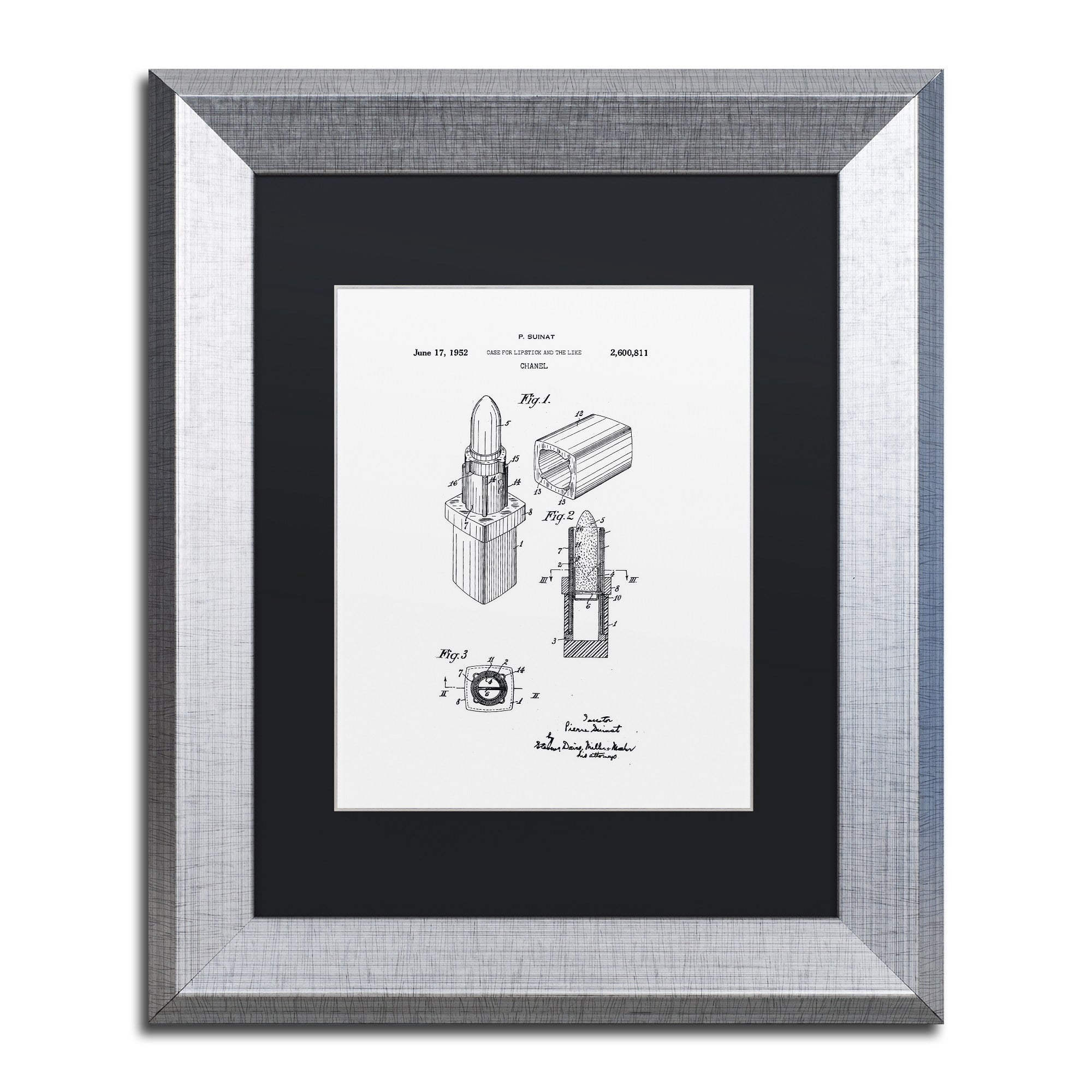 Trademark Fine Art "Chanel Lipstick Case Patent White" Canvas Art by Claire Doherty Black Matte, Silver Frame
