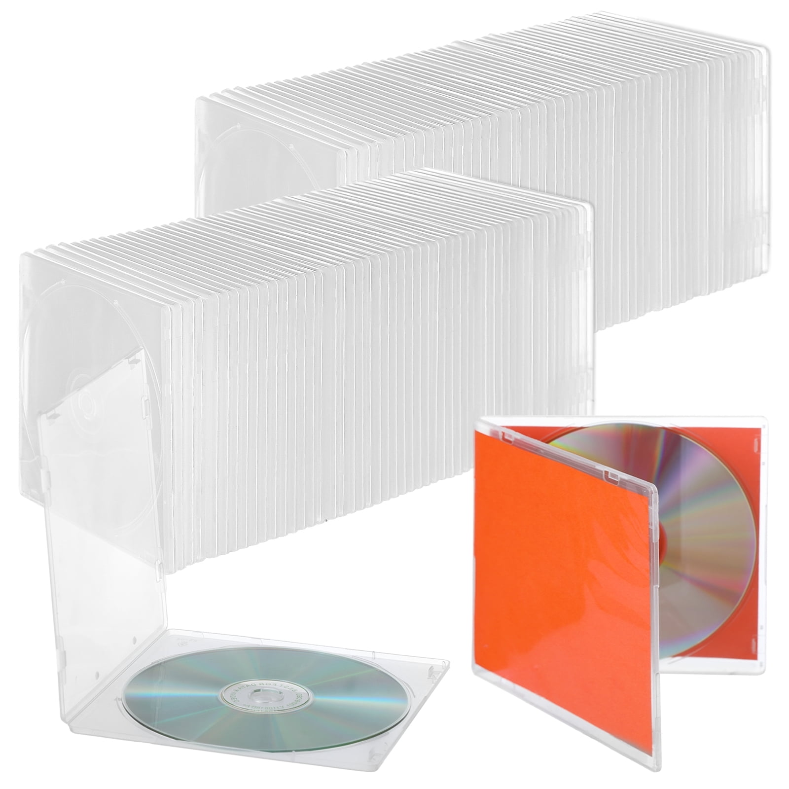 50 Pcs CD Jewel Cases, Clear Single Disc Cases with Transparent Insert Sleeves, Plastic CD DVD Protective Covers, Standard CD Storage Cases for Replacement