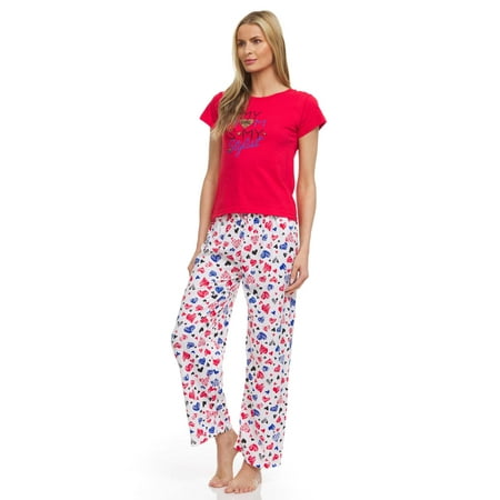 

Lati Fashion Women Pants Pajamas set 100% Cotton Short Sleeve Female Pajamas Set Red Size x-Large